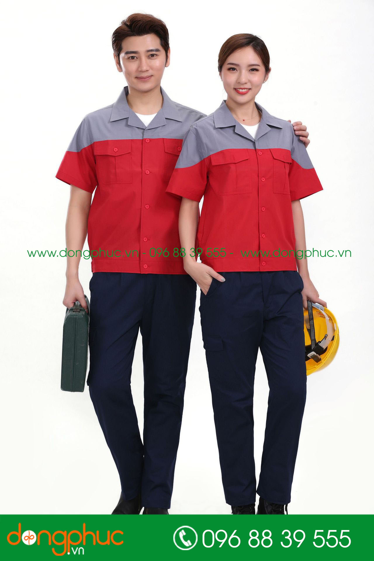 Mẫu bảo hộ màu đỏ phối ghi đậm cộc tay